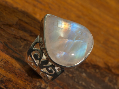 Rainbow Moonstone Ring in Sterling Silver